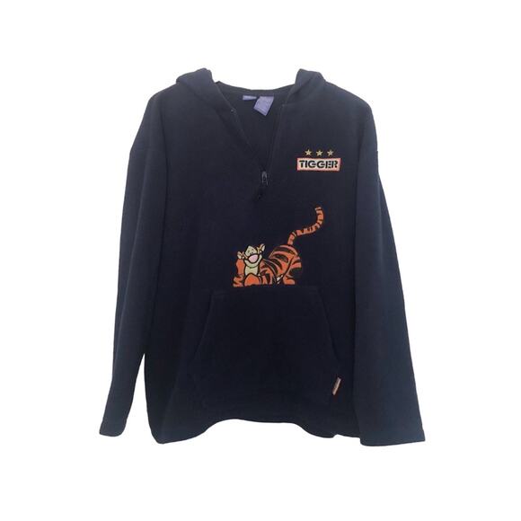 Vintage Disney Tigger Fleece Hooded Quarter Zip Hoodie Size XL Sweatshirt - Picture 1 of 6